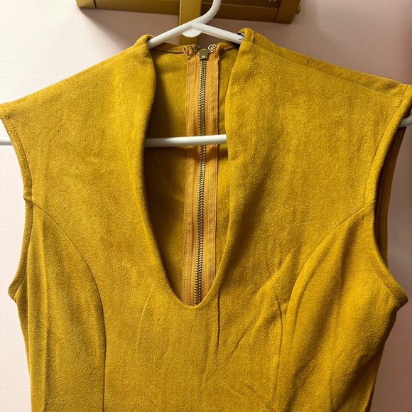 Mustard Yellow Stretch Faux-Suede Dress - Picture 1 of 3